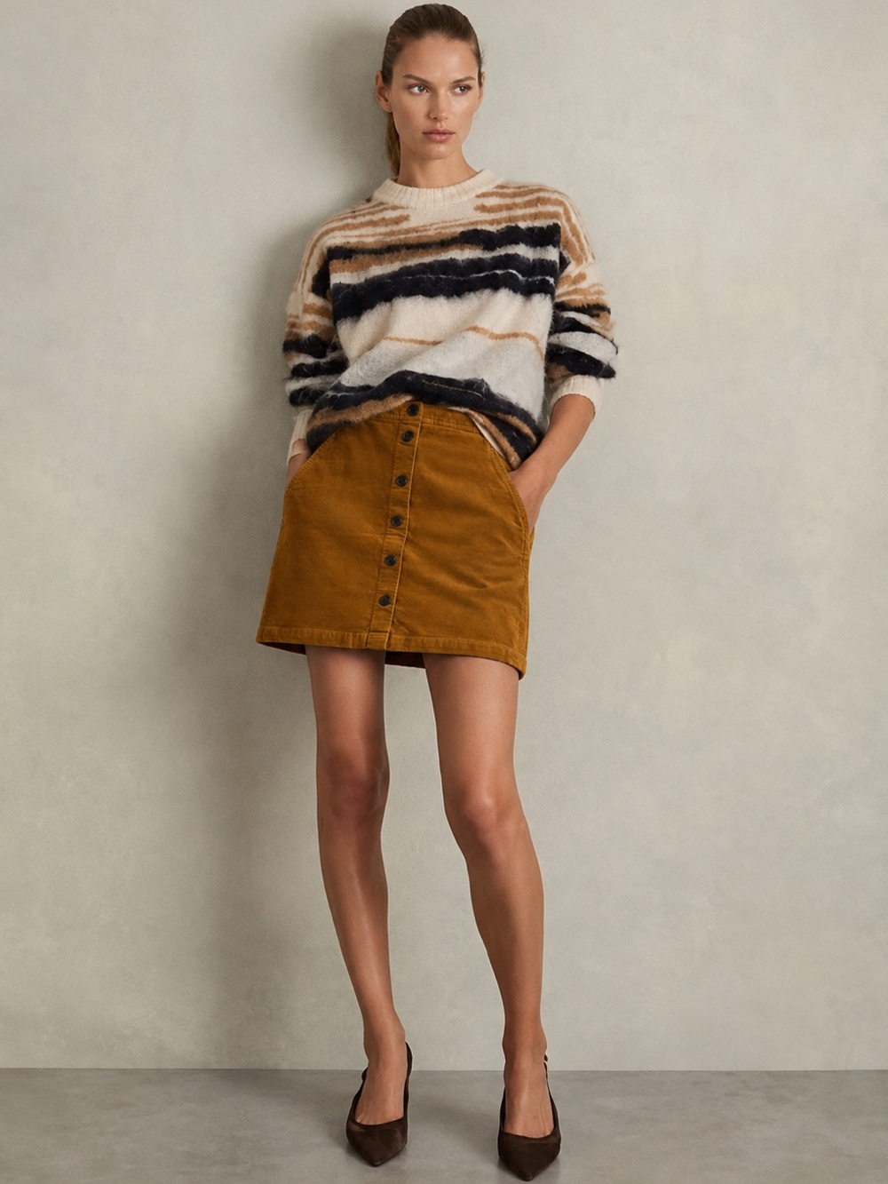 J.Crew Corduroy Button-Front Mini Skirt Golden Brandy Mustard Yellow Size 2